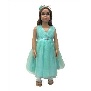 Tip Top Teal Sparkling Glitter Party Dress matching Head Band Pageant Girls 24M